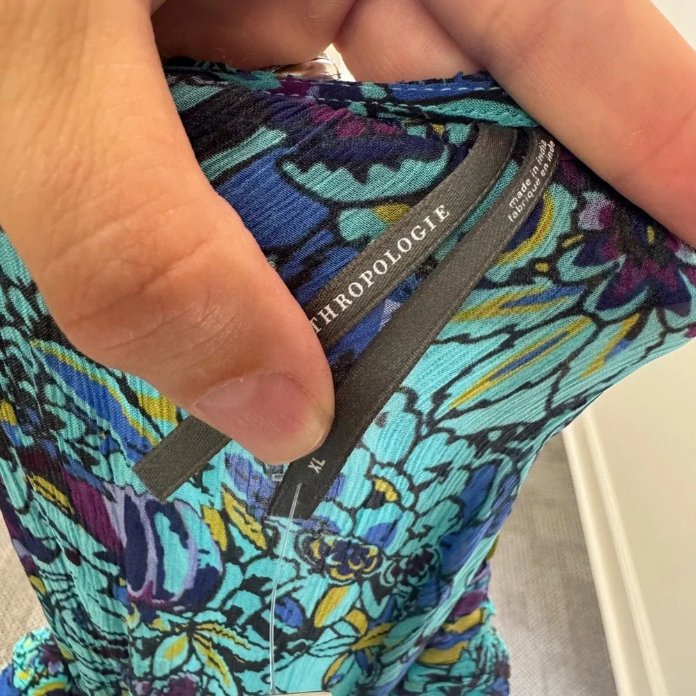 NWT By Anthropologie The Marais Printed Chiffon Maxi Dress In Blue, size XL - Picture 5 of 12
